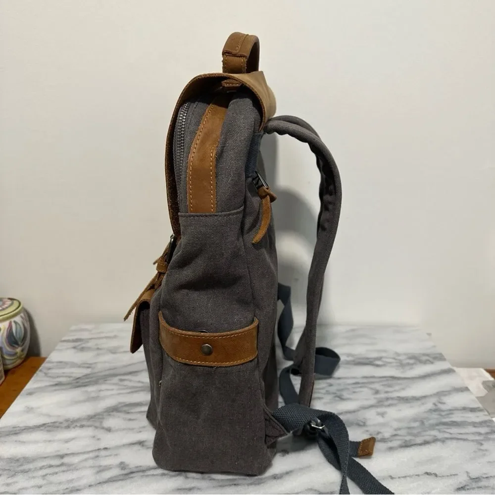 Stylish Brown and Gray Men's Backpack canvas leather